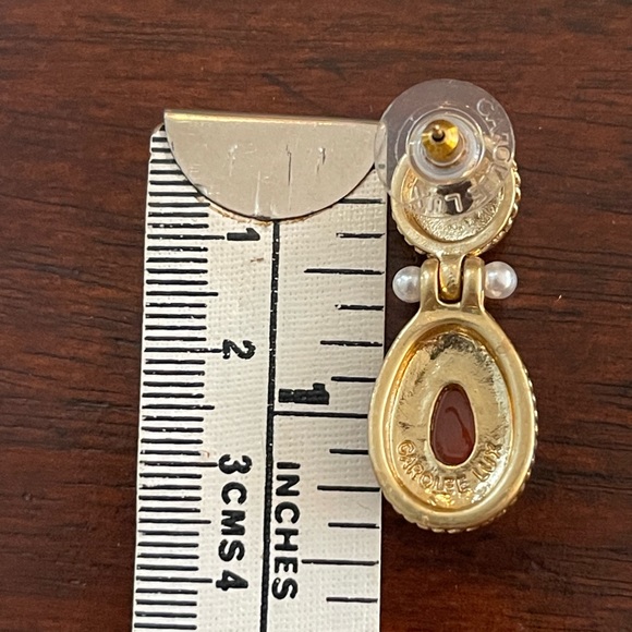 Carolee natural carnelian tigers eye freshwater pearl gold drop earrings - Picture 9 of 10